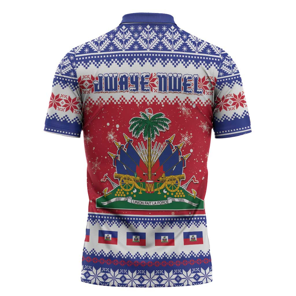 Haiti Christmas Zipper Polo Shirt Coat Of Arms Jwaye Nwel - Wonder Print Shop
