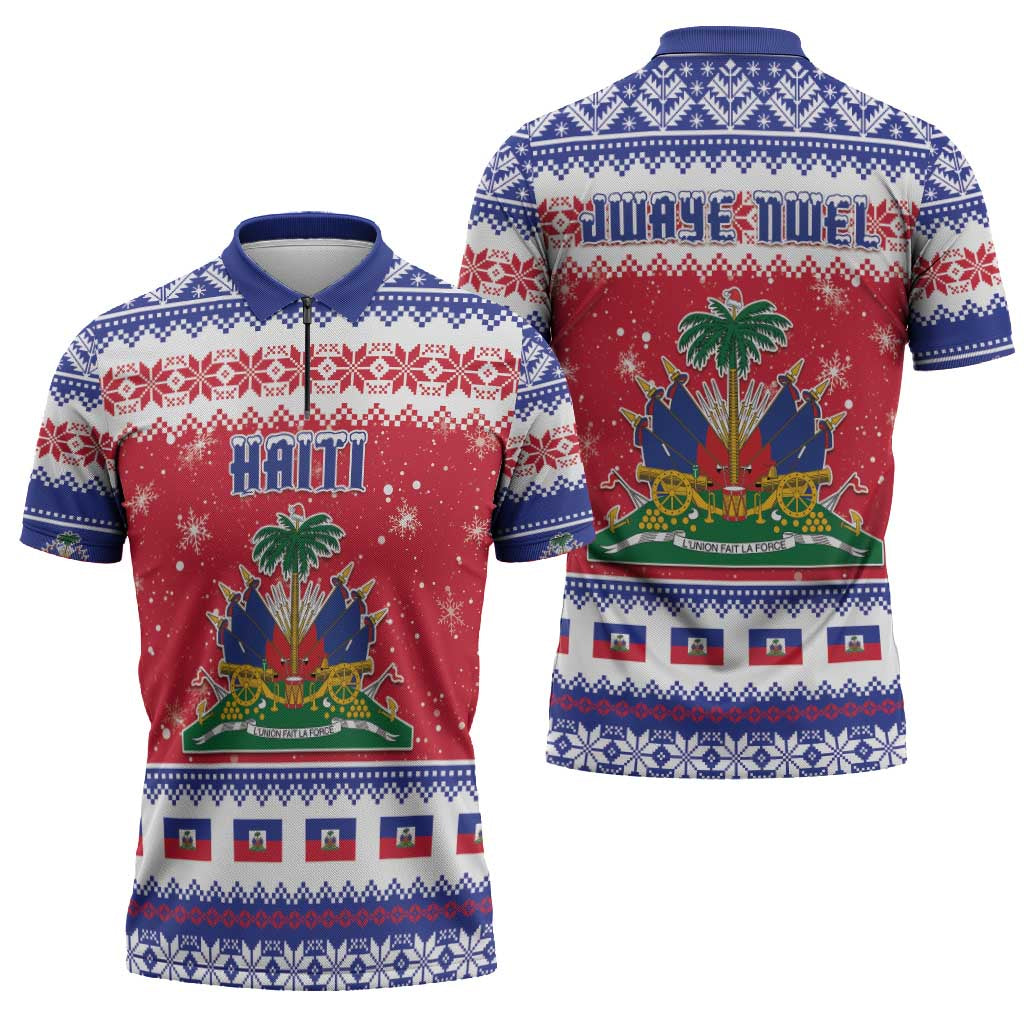 Haiti Christmas Zipper Polo Shirt Coat Of Arms Jwaye Nwel - Wonder Print Shop