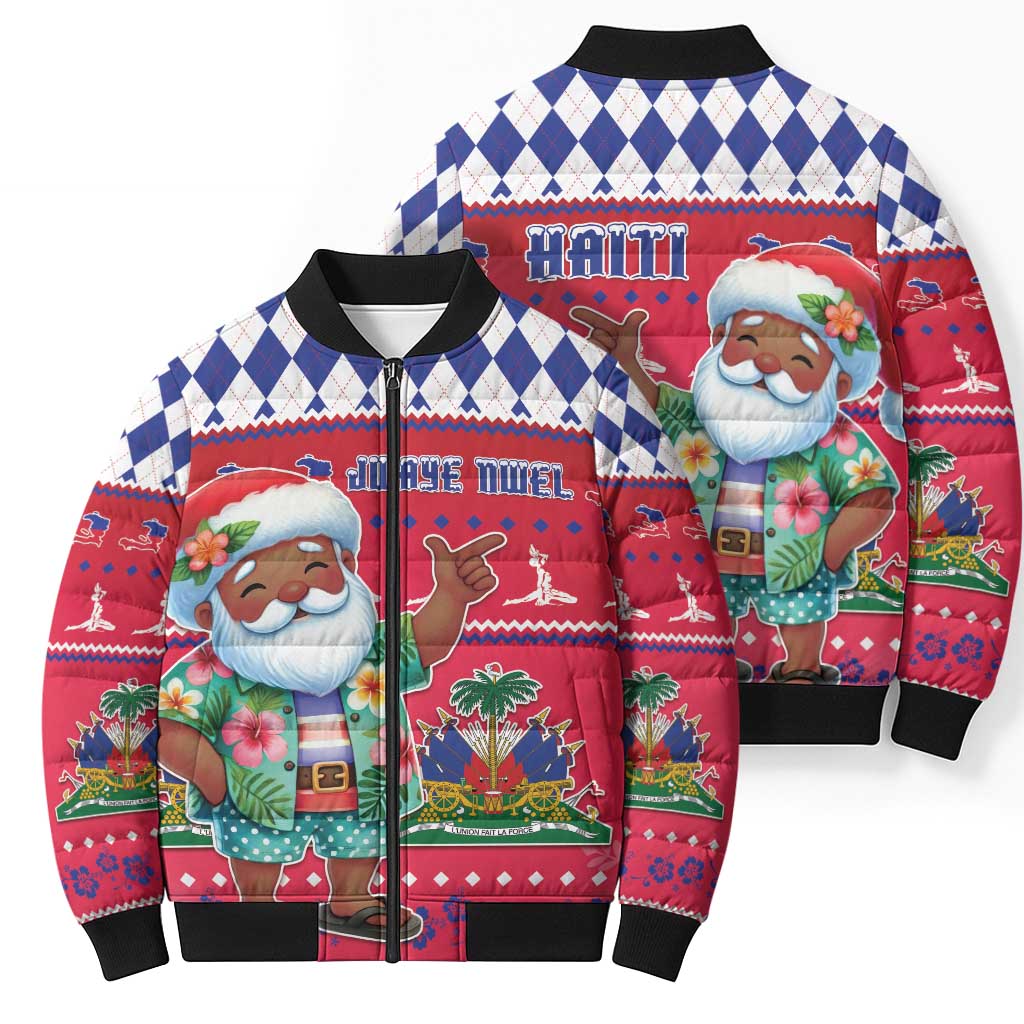 Haiti Christmas Bomber Puffer Jacket Haitian Santa Jwaye Nwel - Wonder Print Shop