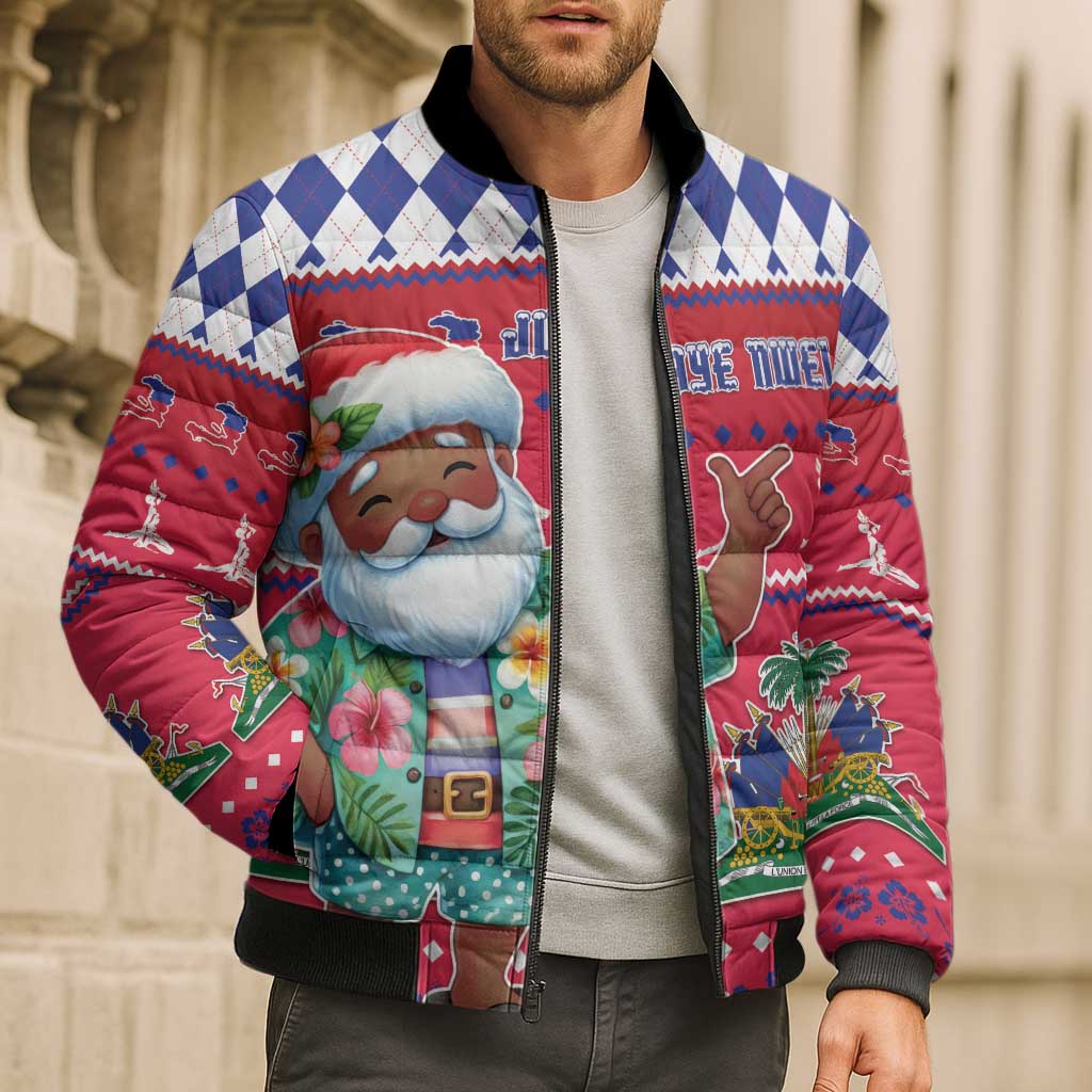 Haiti Christmas Bomber Puffer Jacket Haitian Santa Jwaye Nwel - Wonder Print Shop