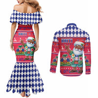 Haiti Christmas Couples Matching Mermaid Dress and Long Sleeve Button Shirt Haitian Santa Jwaye Nwel - Wonder Print Shop