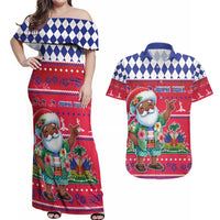 Haiti Christmas Couples Matching Off Shoulder Maxi Dress and Hawaiian Shirt Haitian Santa Jwaye Nwel - Wonder Print Shop