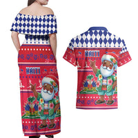 Haiti Christmas Couples Matching Off Shoulder Maxi Dress and Hawaiian Shirt Haitian Santa Jwaye Nwel - Wonder Print Shop