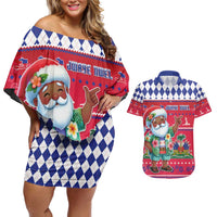 Haiti Christmas Couples Matching Off Shoulder Short Dress and Hawaiian Shirt Haitian Santa Jwaye Nwel - Wonder Print Shop