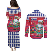 Haiti Christmas Couples Matching Puletasi and Long Sleeve Button Shirt Haitian Santa Jwaye Nwel - Wonder Print Shop