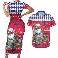 Haiti Christmas Couples Matching Short Sleeve Bodycon Dress and Hawaiian Shirt Haitian Santa Jwaye Nwel - Wonder Print Shop