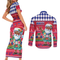 Haiti Christmas Couples Matching Short Sleeve Bodycon Dress and Long Sleeve Button Shirt Haitian Santa Jwaye Nwel - Wonder Print Shop