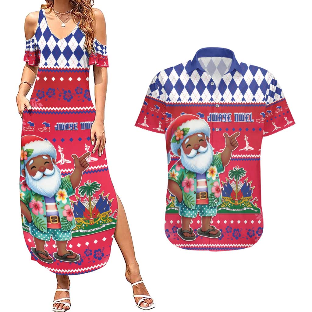 Haiti Christmas Couples Matching Summer Maxi Dress and Hawaiian Shirt Haitian Santa Jwaye Nwel - Wonder Print Shop