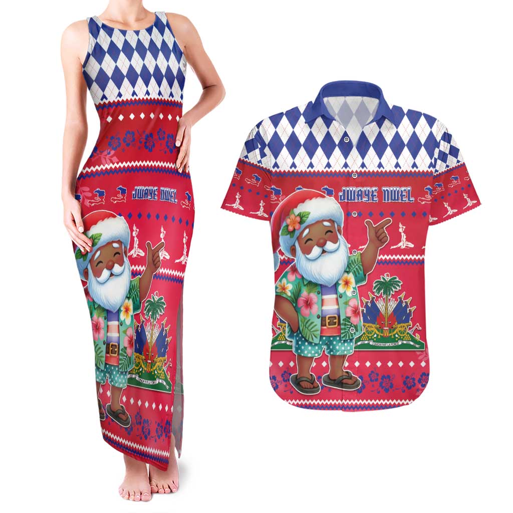 Haiti Christmas Couples Matching Tank Maxi Dress and Hawaiian Shirt Haitian Santa Jwaye Nwel - Wonder Print Shop