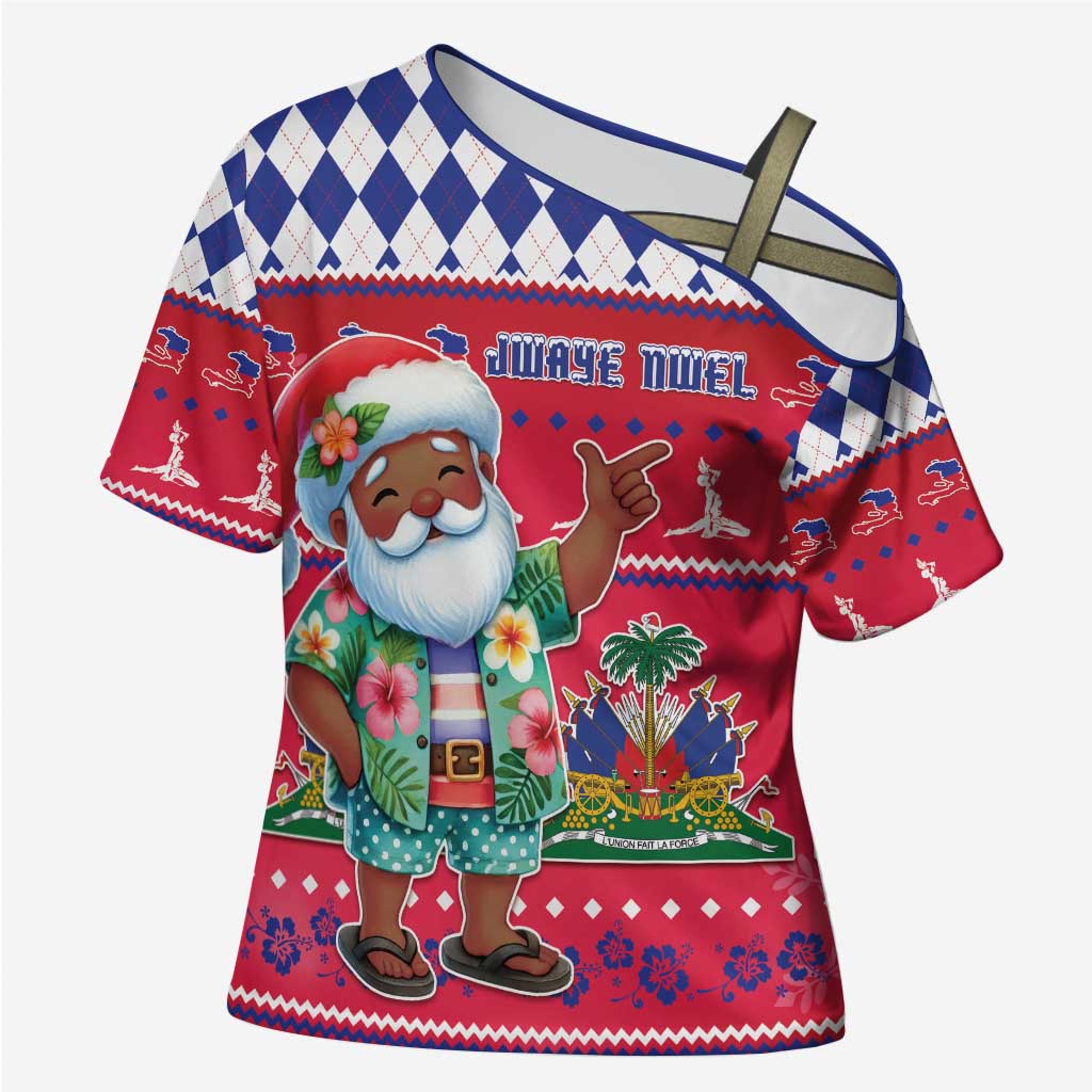 Haiti Christmas Cross Shoulder Shirt Haitian Santa Jwaye Nwel - Wonder Print Shop