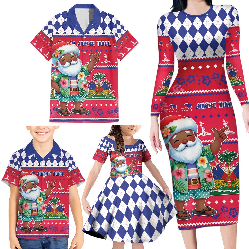 Haiti Christmas Family Matching Long Sleeve Bodycon Dress and Hawaiian Shirt Haitian Santa Jwaye Nwel - Wonder Print Shop