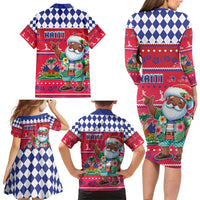 Haiti Christmas Family Matching Long Sleeve Bodycon Dress and Hawaiian Shirt Haitian Santa Jwaye Nwel - Wonder Print Shop