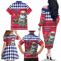 Haiti Christmas Family Matching Off The Shoulder Long Sleeve Dress and Hawaiian Shirt Haitian Santa Jwaye Nwel - Wonder Print Shop