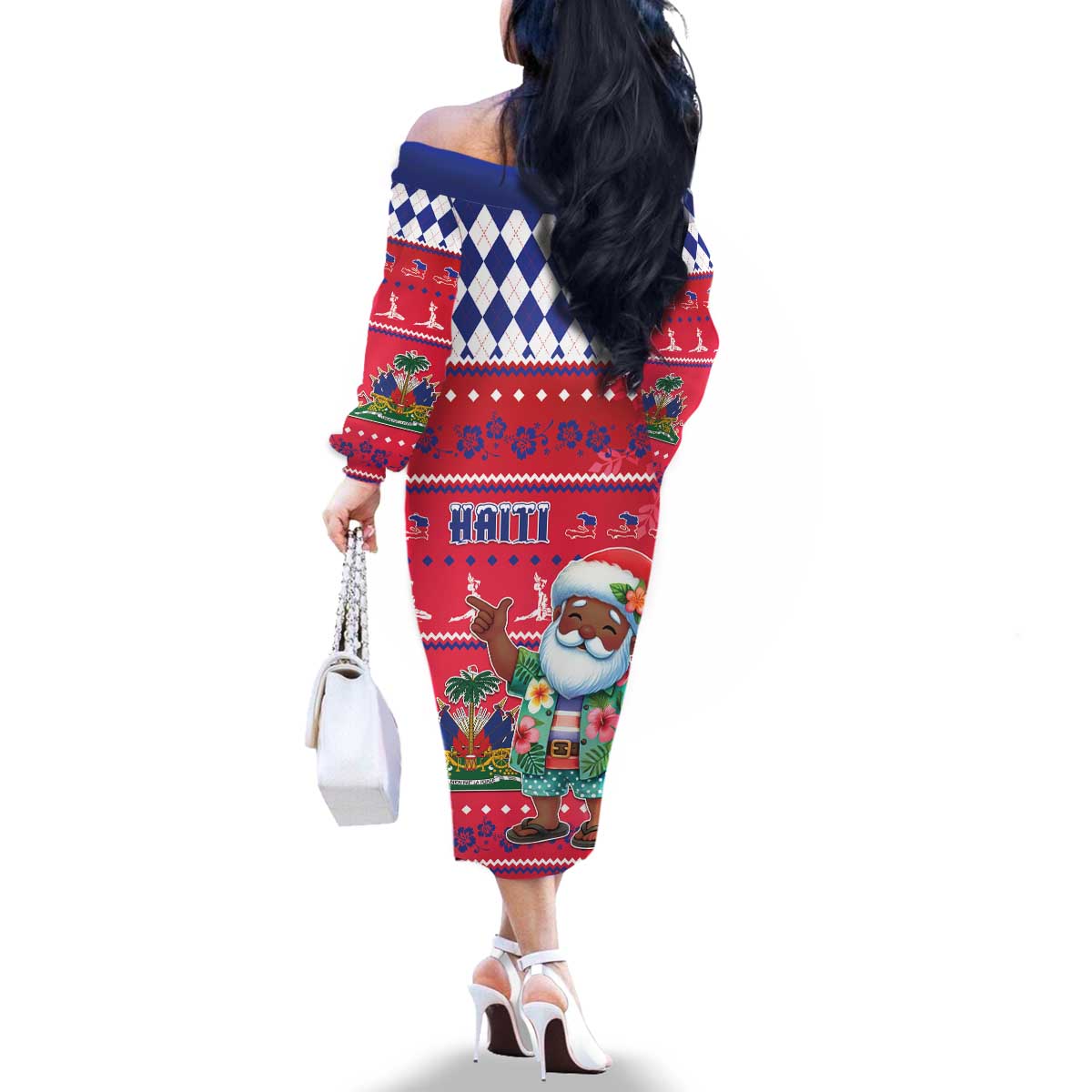 Haiti Christmas Family Matching Off The Shoulder Long Sleeve Dress and Hawaiian Shirt Haitian Santa Jwaye Nwel - Wonder Print Shop