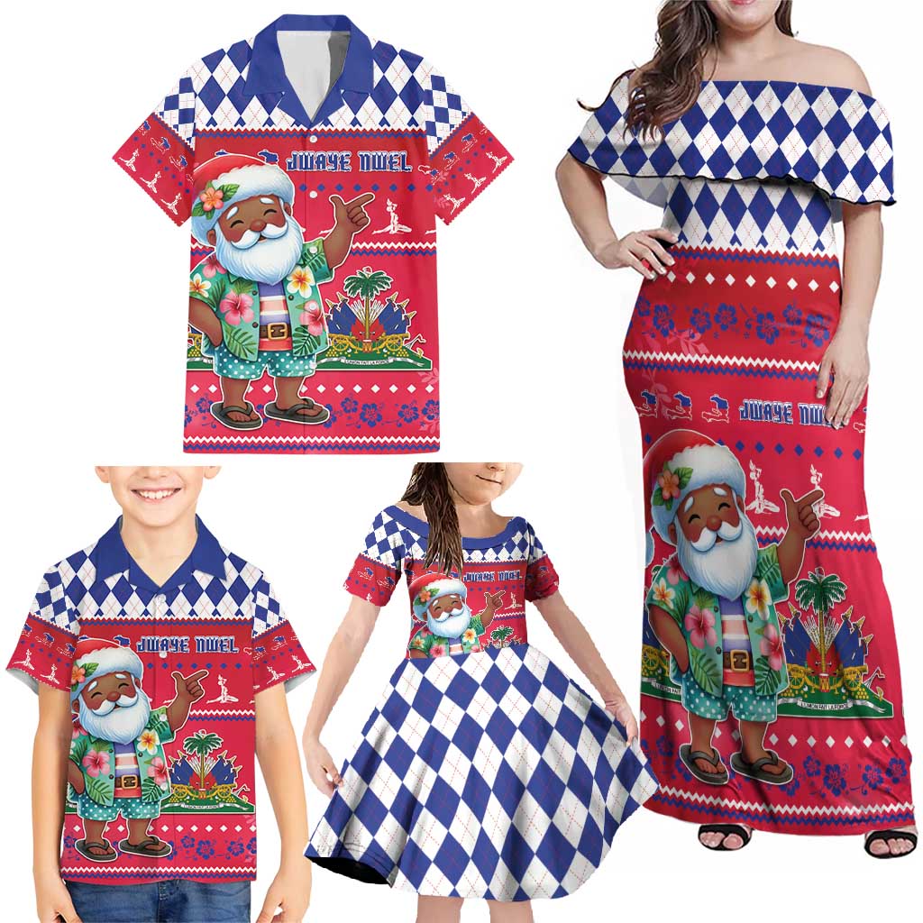 Haiti Christmas Family Matching Off Shoulder Maxi Dress and Hawaiian Shirt Haitian Santa Jwaye Nwel - Wonder Print Shop