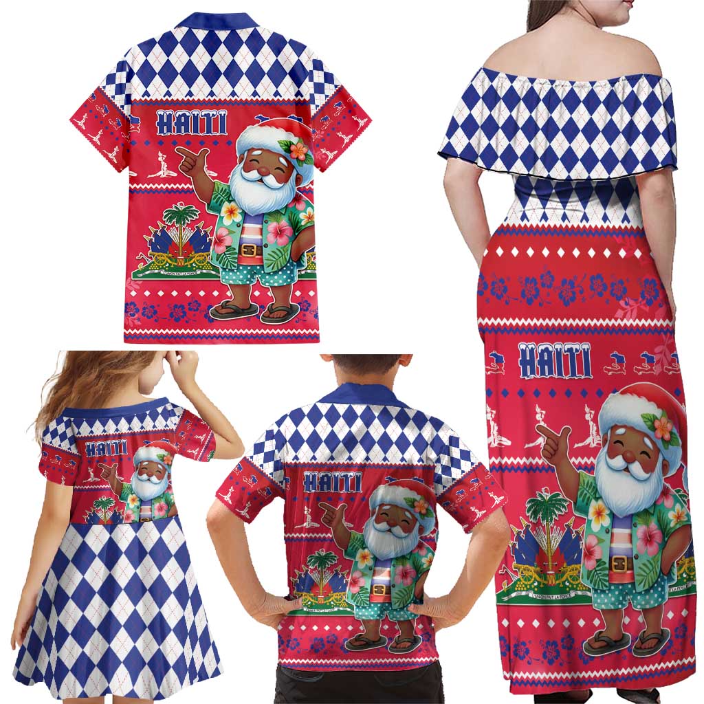 Haiti Christmas Family Matching Off Shoulder Maxi Dress and Hawaiian Shirt Haitian Santa Jwaye Nwel - Wonder Print Shop