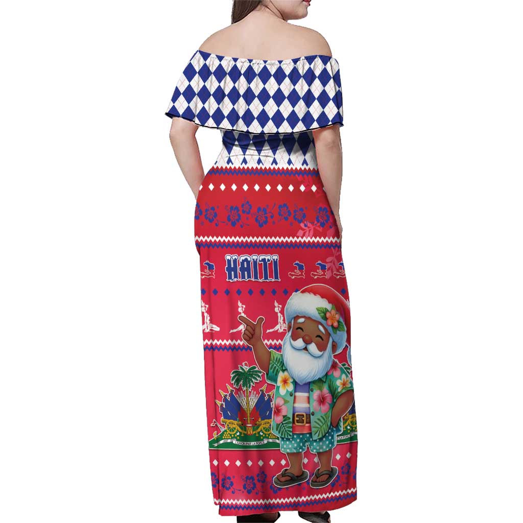 Haiti Christmas Family Matching Off Shoulder Maxi Dress and Hawaiian Shirt Haitian Santa Jwaye Nwel - Wonder Print Shop