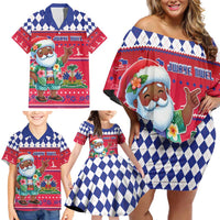Haiti Christmas Family Matching Off Shoulder Short Dress and Hawaiian Shirt Haitian Santa Jwaye Nwel - Wonder Print Shop