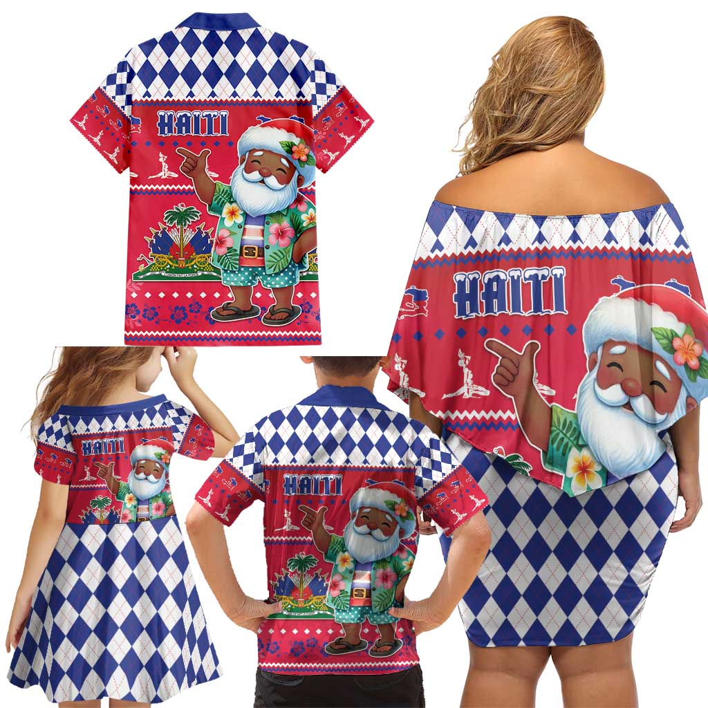 Haiti Christmas Family Matching Off Shoulder Short Dress and Hawaiian Shirt Haitian Santa Jwaye Nwel - Wonder Print Shop
