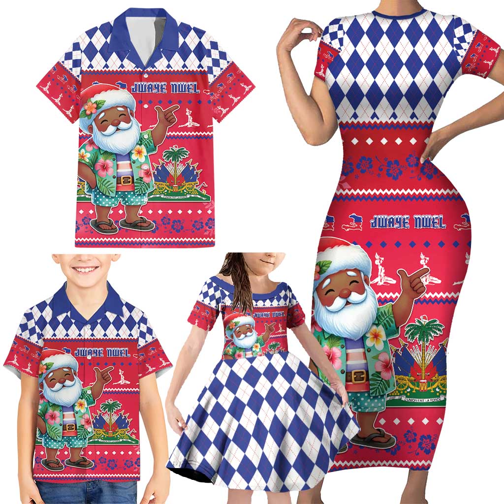 Haiti Christmas Family Matching Short Sleeve Bodycon Dress and Hawaiian Shirt Haitian Santa Jwaye Nwel - Wonder Print Shop