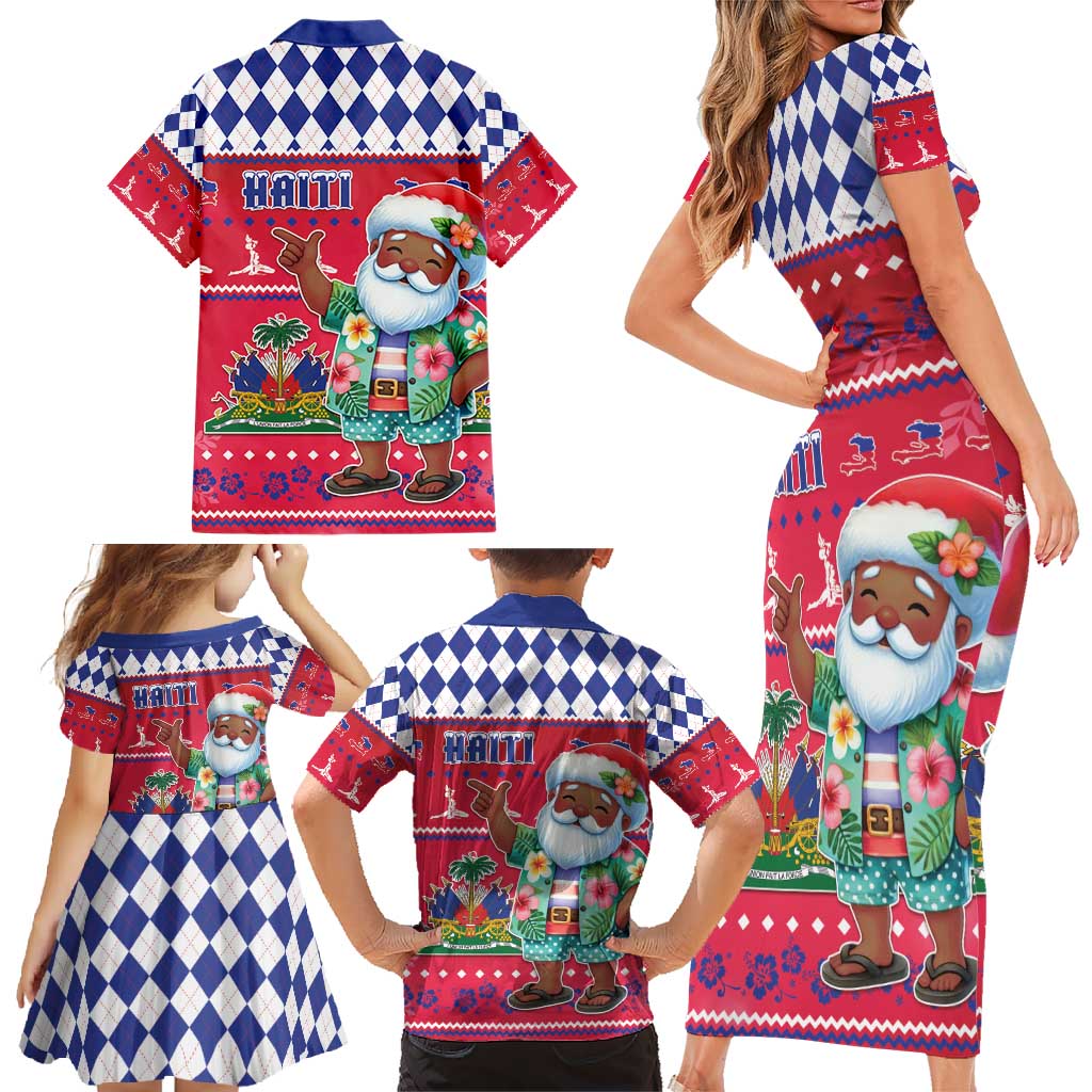Haiti Christmas Family Matching Short Sleeve Bodycon Dress and Hawaiian Shirt Haitian Santa Jwaye Nwel - Wonder Print Shop