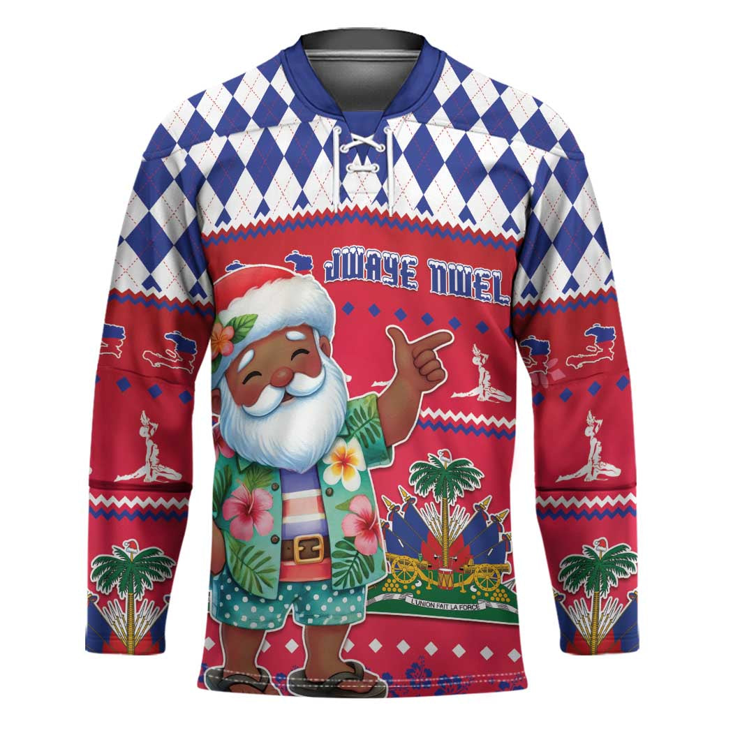 Haiti Christmas Hockey Jersey Haitian Santa Jwaye Nwel - Wonder Print Shop