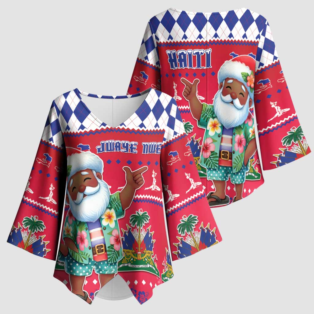 Haiti Christmas Kimono Sleeve Blouse Haitian Santa Jwaye Nwel - Wonder Print Shop