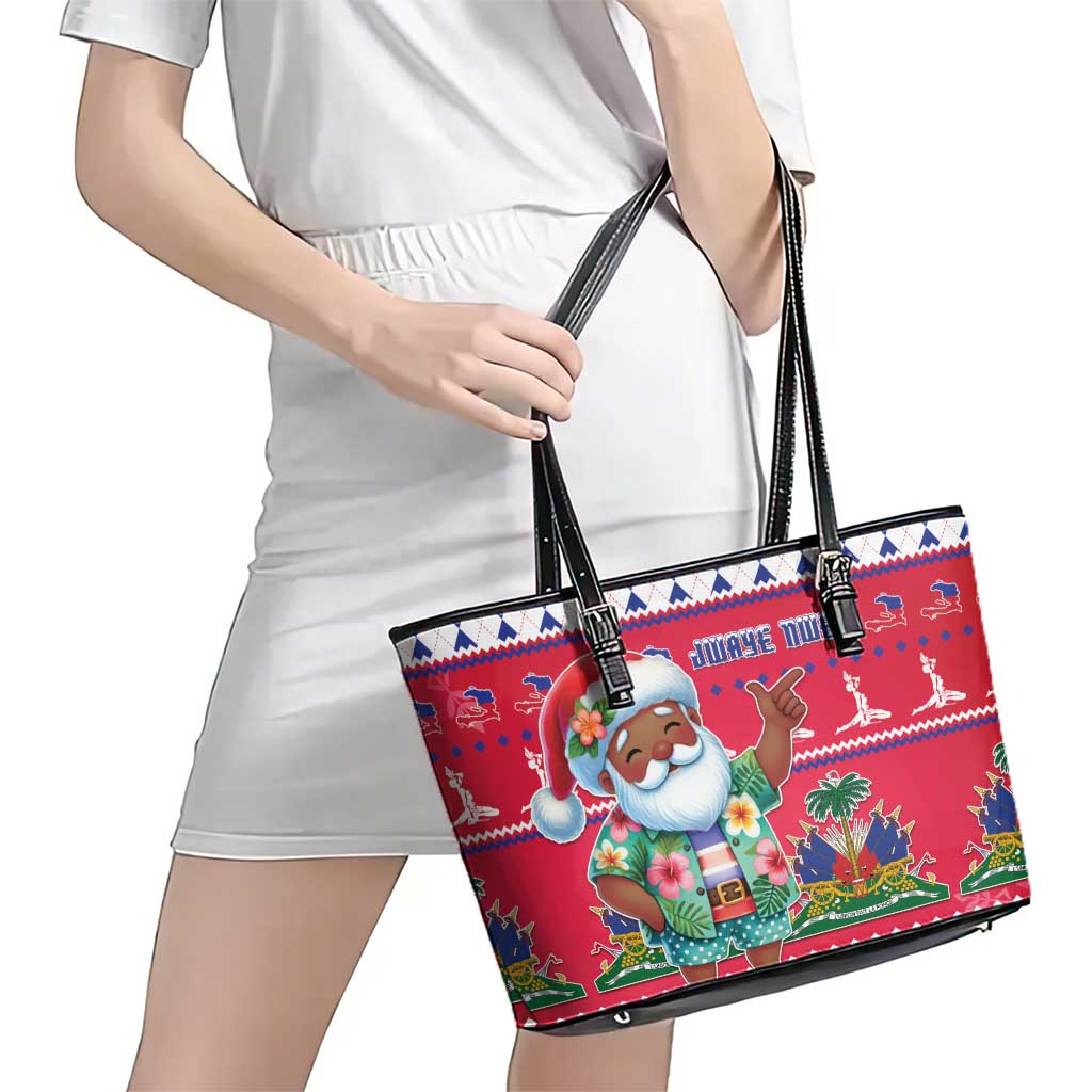Haiti Christmas Leather Tote Bag Haitian Santa Jwaye Nwel - Wonder Print Shop