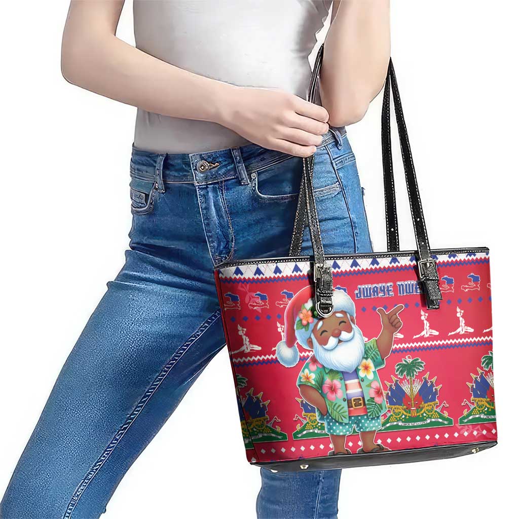 Haiti Christmas Leather Tote Bag Haitian Santa Jwaye Nwel - Wonder Print Shop