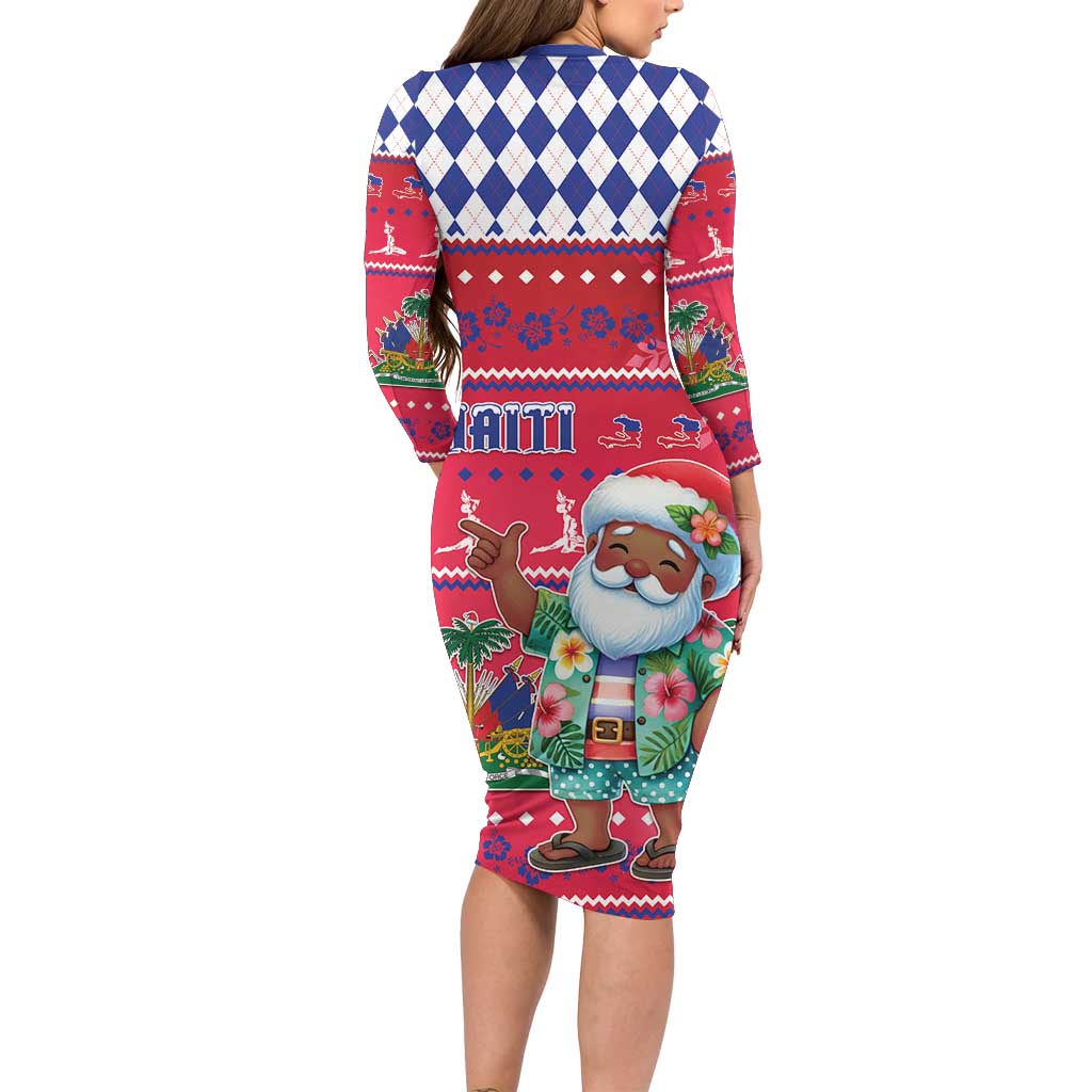 Haiti Christmas Long Sleeve Bodycon Dress Haitian Santa Jwaye Nwel - Wonder Print Shop