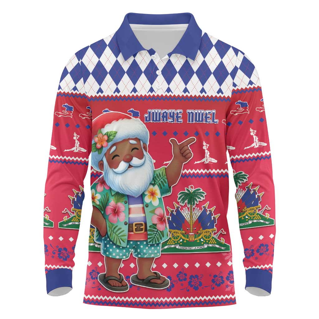Haiti Christmas Long Sleeve Polo Shirt Haitian Santa Jwaye Nwel - Wonder Print Shop