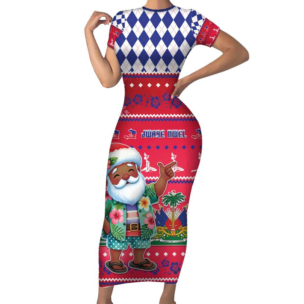 Haiti Christmas Short Sleeve Bodycon Dress Haitian Santa Jwaye Nwel - Wonder Print Shop