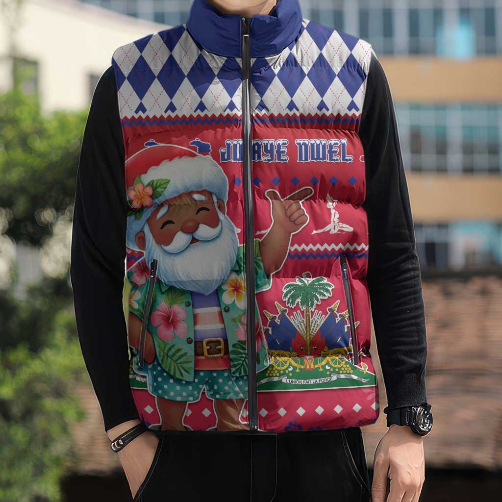 Haiti Christmas Sleeveless Puffer Jacket Haitian Santa Jwaye Nwel - Wonder Print Shop