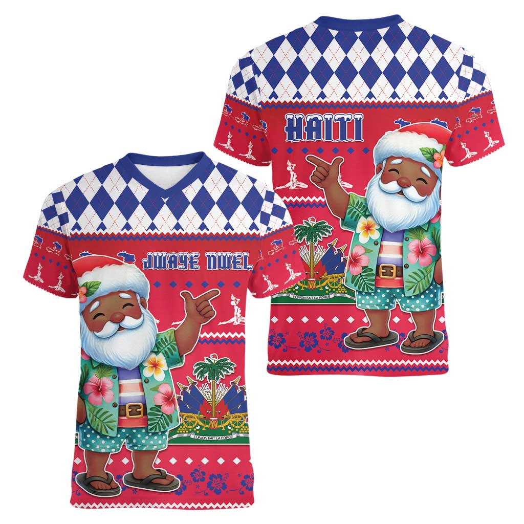 Haiti Christmas Women V-Neck T-Shirt Haitian Santa Jwaye Nwel - Wonder Print Shop