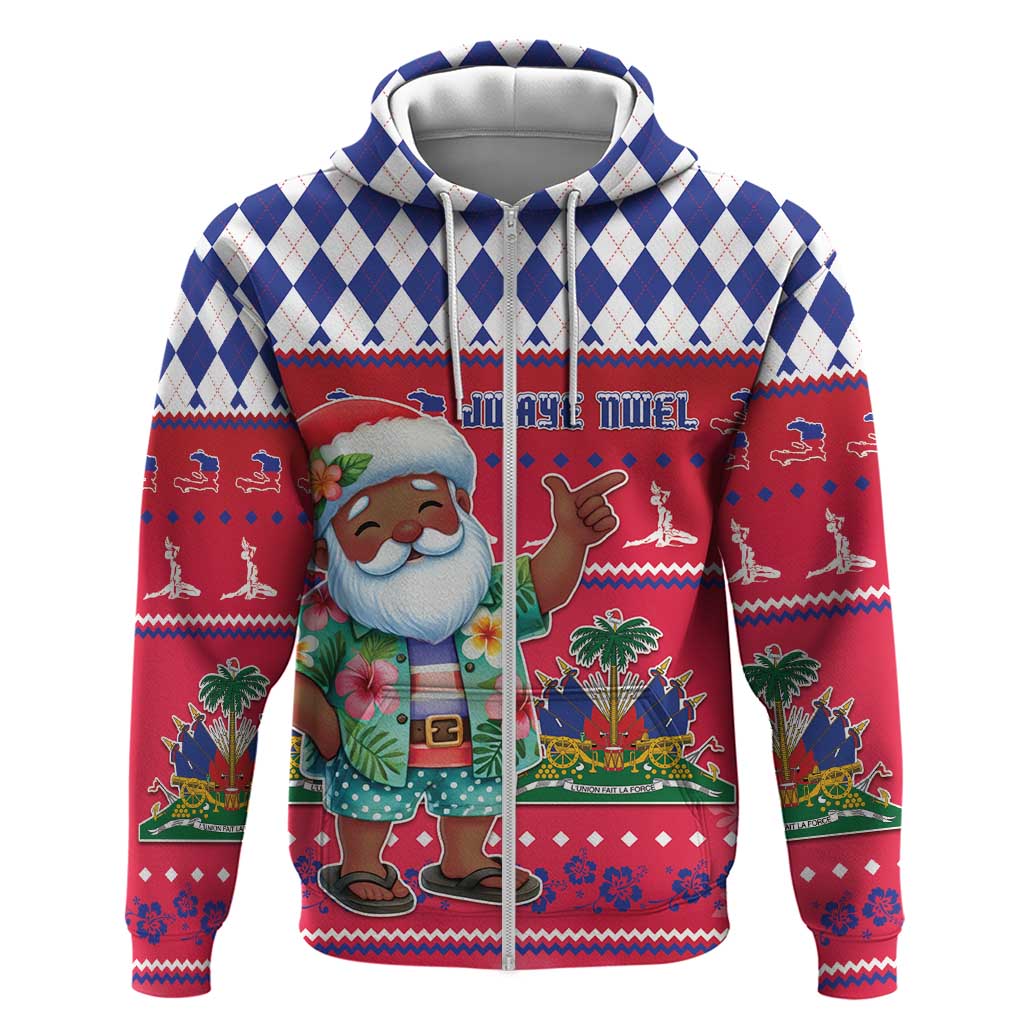 Haiti Christmas Zip Hoodie Haitian Santa Jwaye Nwel - Wonder Print Shop