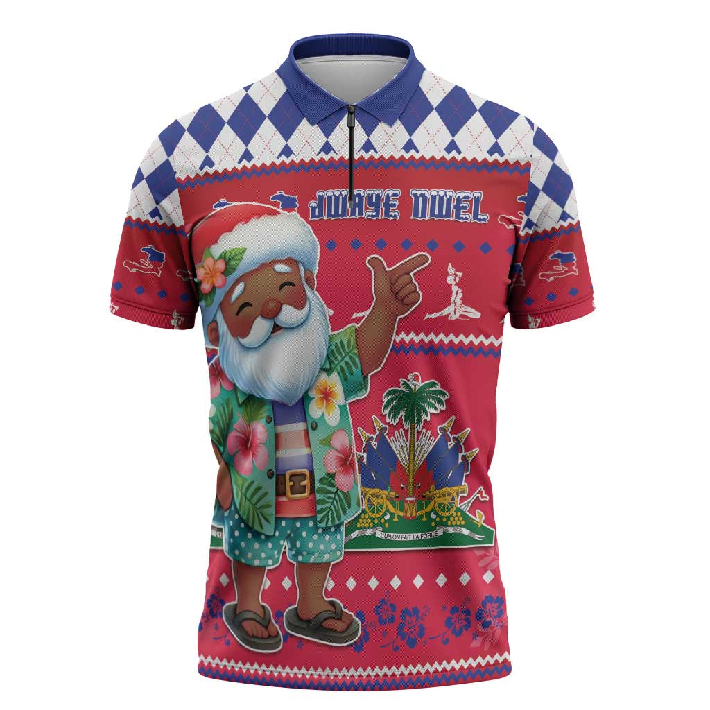 Haiti Christmas Zipper Polo Shirt Haitian Santa Jwaye Nwel - Wonder Print Shop
