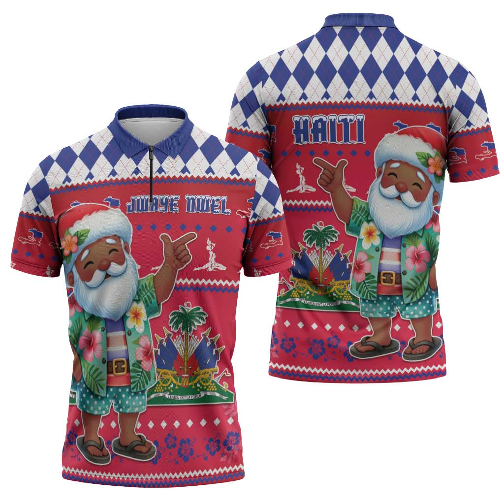 Haiti Christmas Zipper Polo Shirt Haitian Santa Jwaye Nwel - Wonder Print Shop