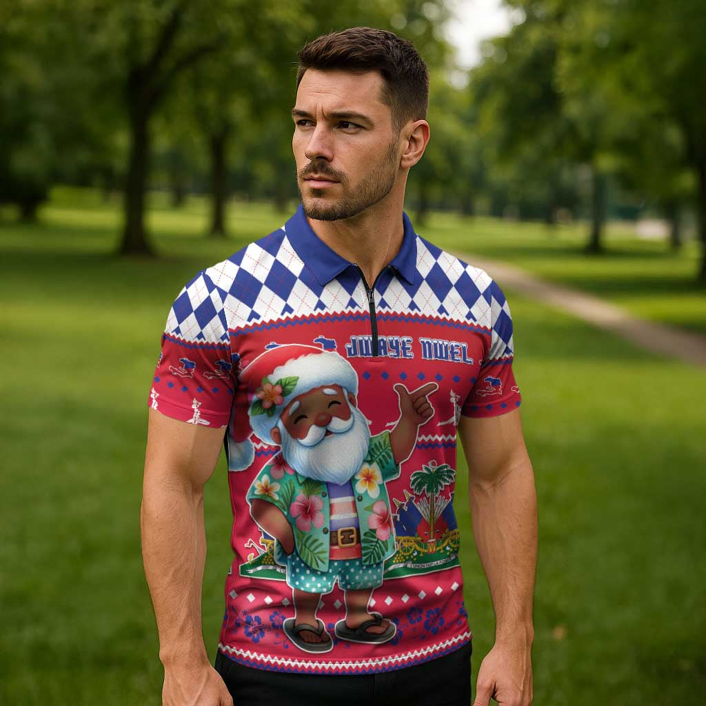 Haiti Christmas Zipper Polo Shirt Haitian Santa Jwaye Nwel - Wonder Print Shop