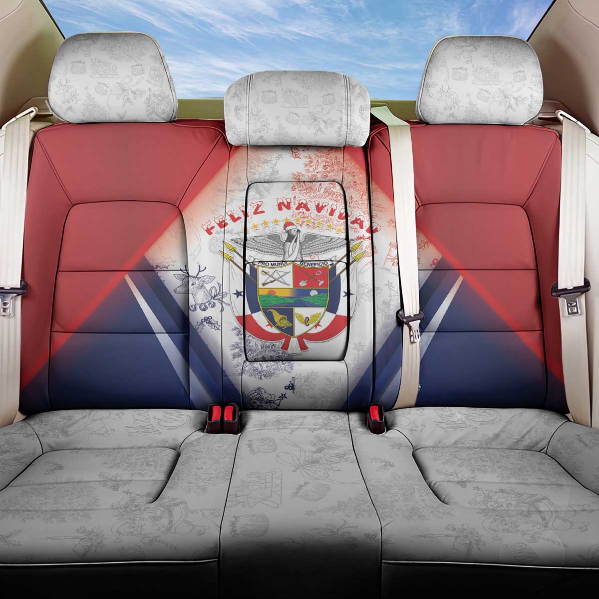 Panama Christmas Back Car Seat Cover Coat Of Arms Santa Harpy - Wonder Print Shop