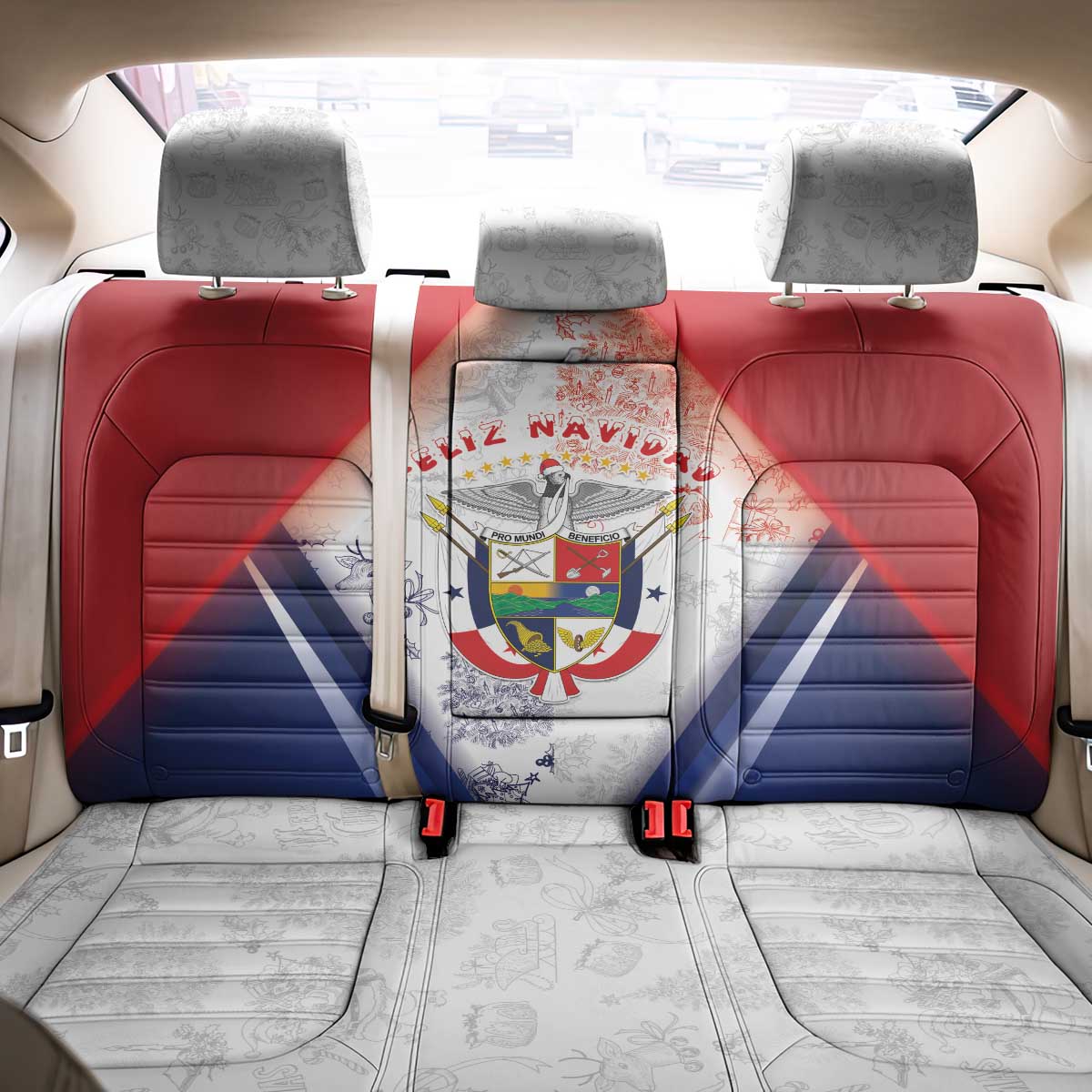 Panama Christmas Back Car Seat Cover Coat Of Arms Santa Harpy - Wonder Print Shop
