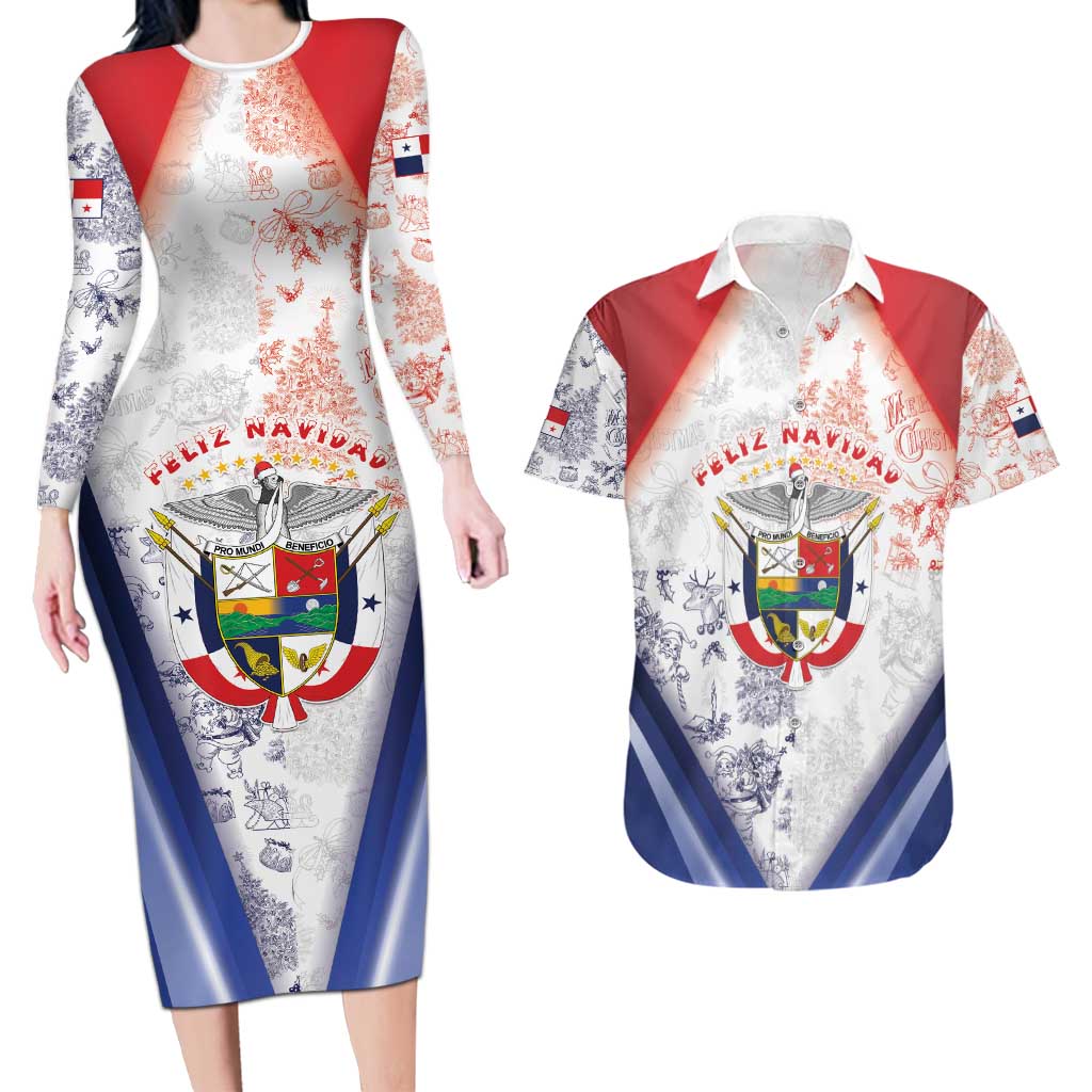 Panama Christmas Couples Matching Long Sleeve Bodycon Dress and Hawaiian Shirt Coat Of Arms Santa Harpy - Wonder Print Shop