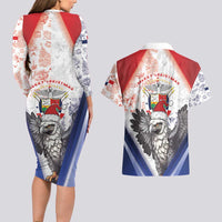 Panama Christmas Couples Matching Long Sleeve Bodycon Dress and Hawaiian Shirt Coat Of Arms Santa Harpy - Wonder Print Shop