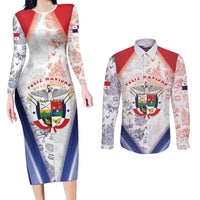 Panama Christmas Couples Matching Long Sleeve Bodycon Dress and Long Sleeve Button Shirt Coat Of Arms Santa Harpy - Wonder Print Shop