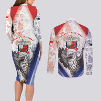 Panama Christmas Couples Matching Long Sleeve Bodycon Dress and Long Sleeve Button Shirt Coat Of Arms Santa Harpy - Wonder Print Shop