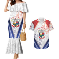 Panama Christmas Couples Matching Mermaid Dress and Hawaiian Shirt Coat Of Arms Santa Harpy - Wonder Print Shop
