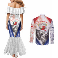 Panama Christmas Couples Matching Mermaid Dress and Long Sleeve Button Shirt Coat Of Arms Santa Harpy - Wonder Print Shop