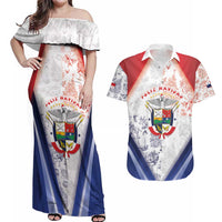 Panama Christmas Couples Matching Off Shoulder Maxi Dress and Hawaiian Shirt Coat Of Arms Santa Harpy - Wonder Print Shop