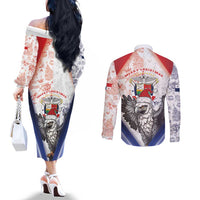 Panama Christmas Couples Matching Off The Shoulder Long Sleeve Dress and Long Sleeve Button Shirt Coat Of Arms Santa Harpy - Wonder Print Shop