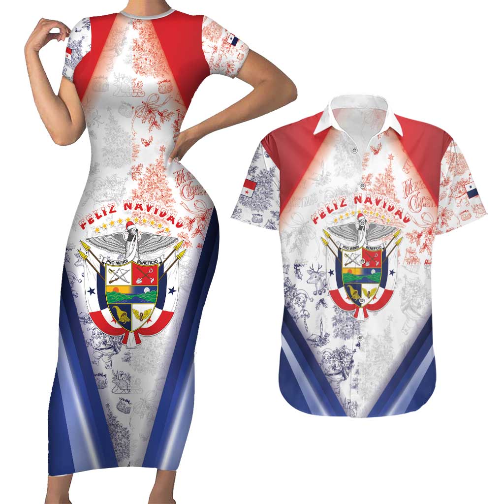 Panama Christmas Couples Matching Short Sleeve Bodycon Dress and Hawaiian Shirt Coat Of Arms Santa Harpy - Wonder Print Shop