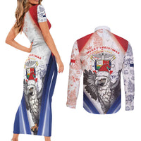 Panama Christmas Couples Matching Short Sleeve Bodycon Dress and Long Sleeve Button Shirt Coat Of Arms Santa Harpy - Wonder Print Shop